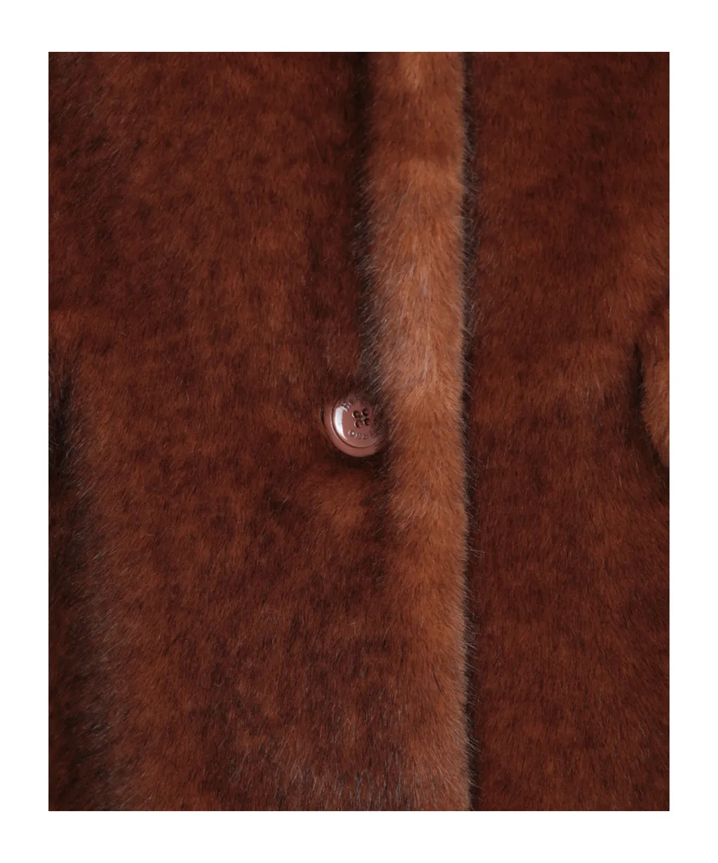 Button-Fastening Faux-Fur Coat