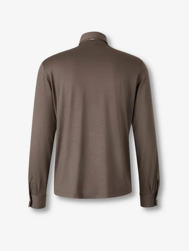 Button-Up Neck Long-Sleeved Polo Shirt
