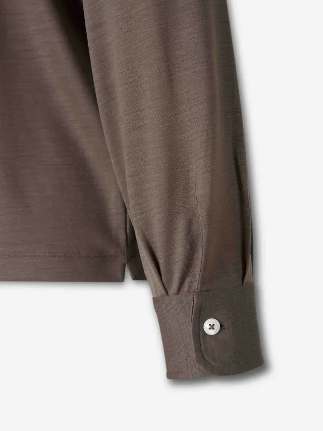 Button-Up Neck Long-Sleeved Polo Shirt