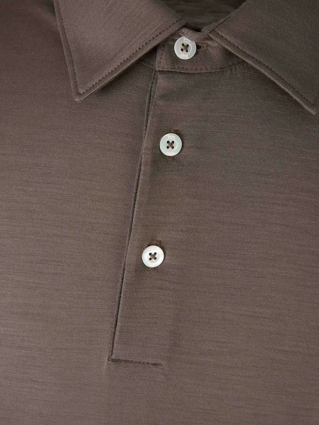 Button-Up Neck Long-Sleeved Polo Shirt