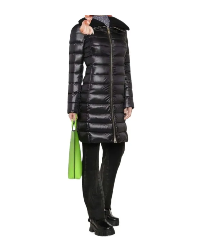 Ribbed Collar Long Puffer Jacket