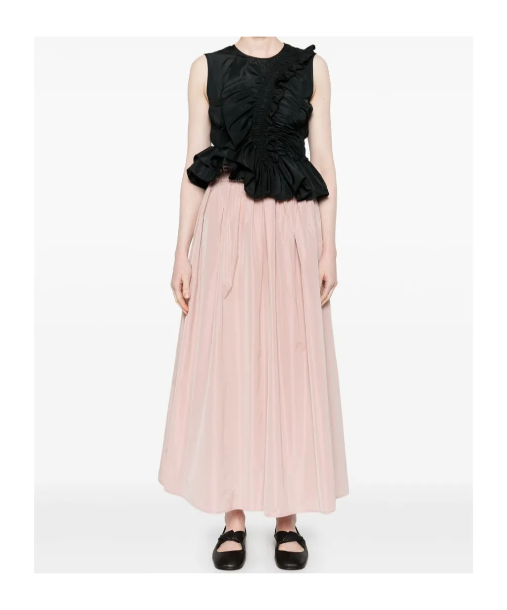 A-Line Elastic Waist Midi Skirt