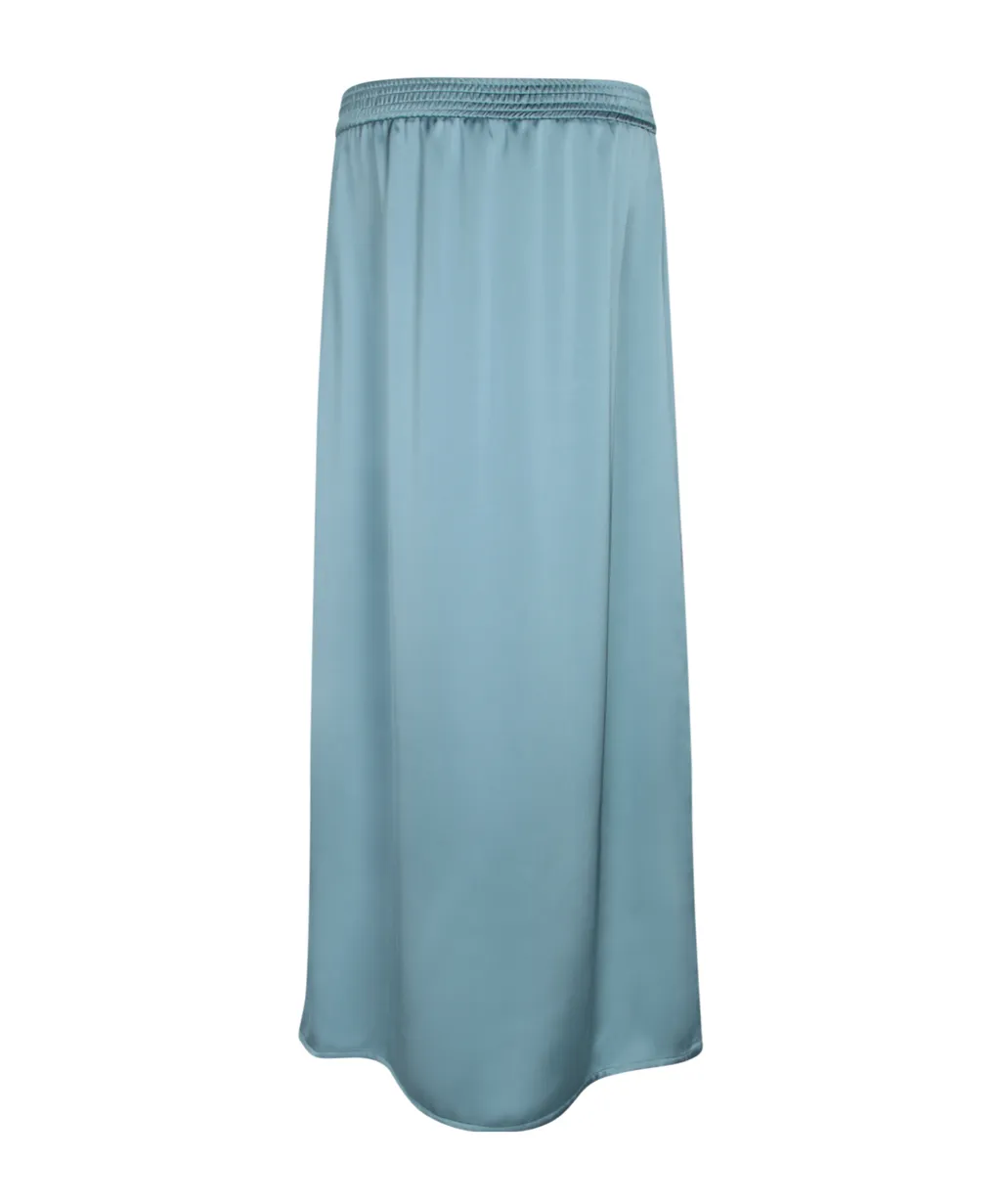 Drawstring-Waist Side-Slit Satin Midi Skirt