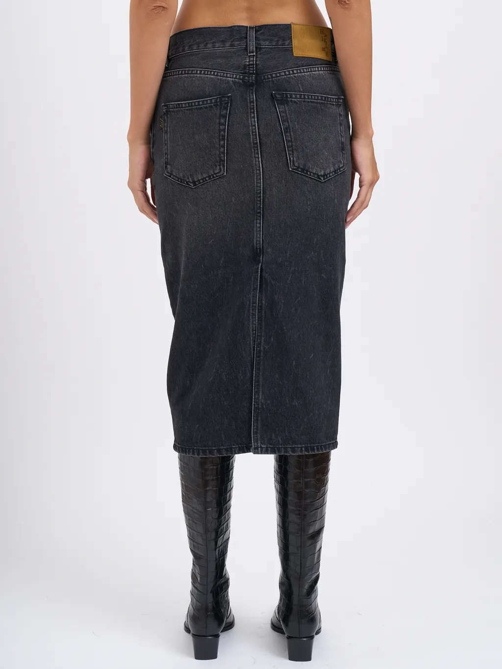 Five-Pocket Denim Midi Skirt