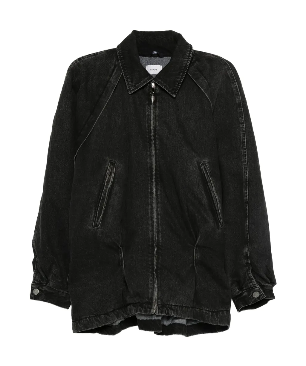 Zippered Long-Sleeved Denim Jacket