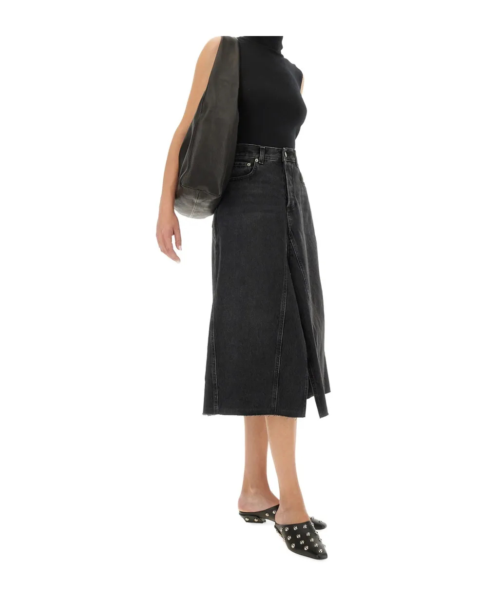 Denim Asymmetric Midi Skirt