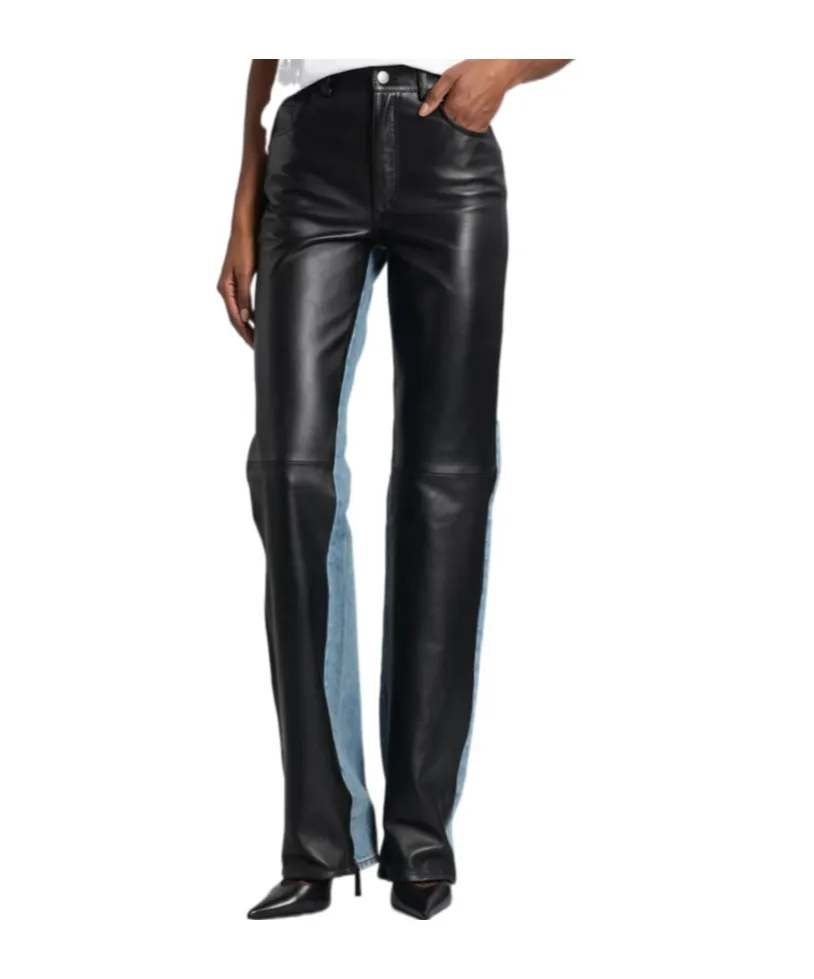 Leather-Panel Jeans