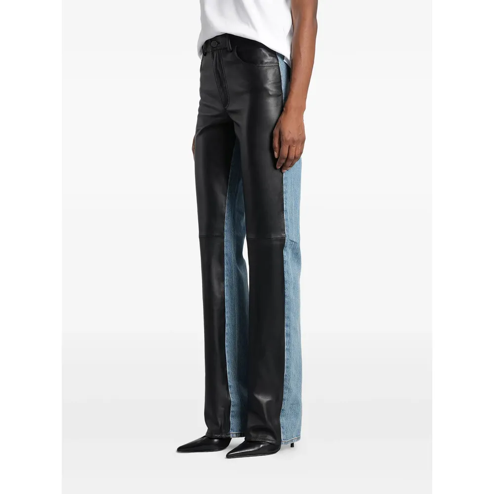 Leather-Panel Jeans