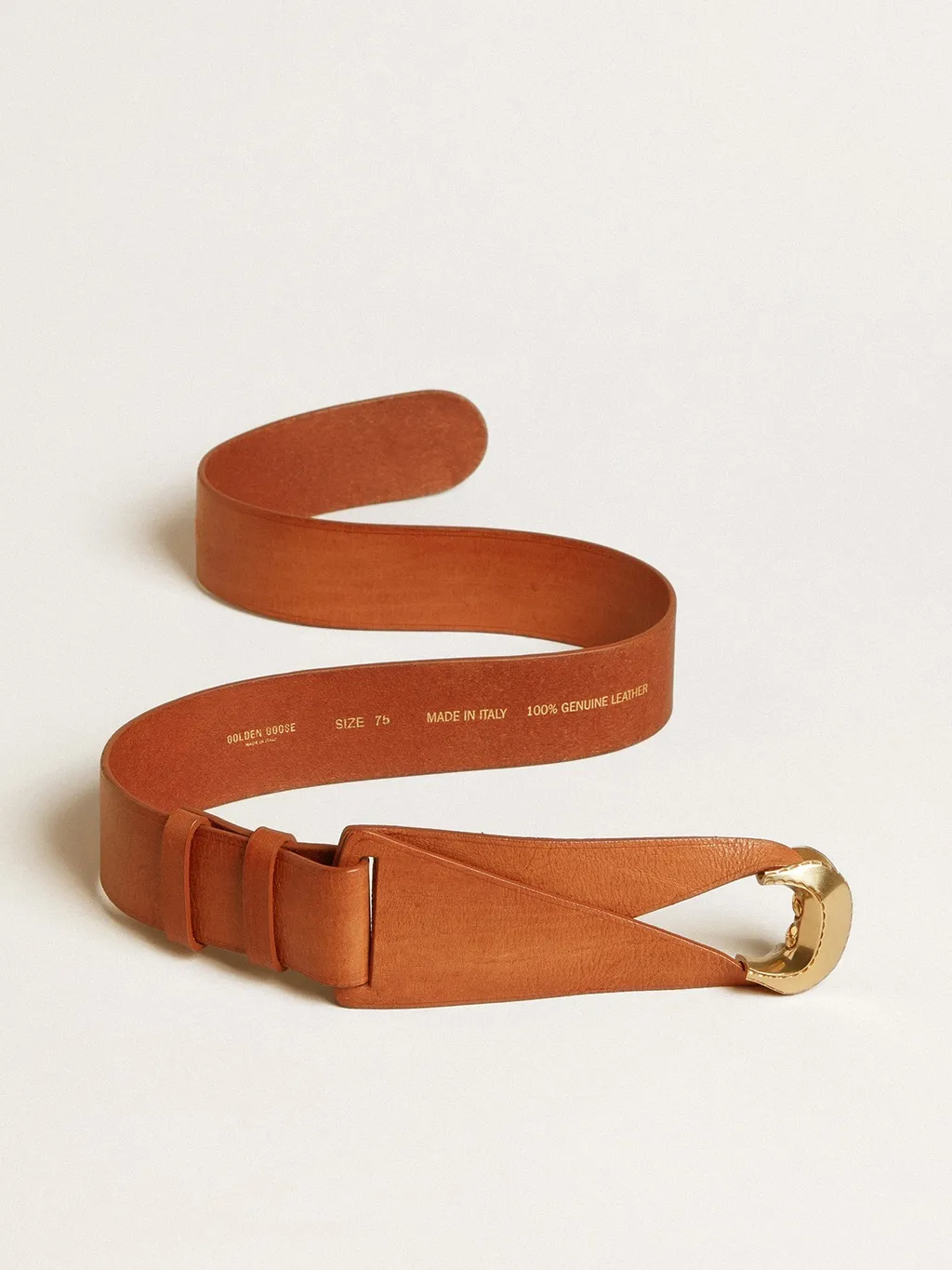 Leather Belt With Semi-Circular Gold Buckle