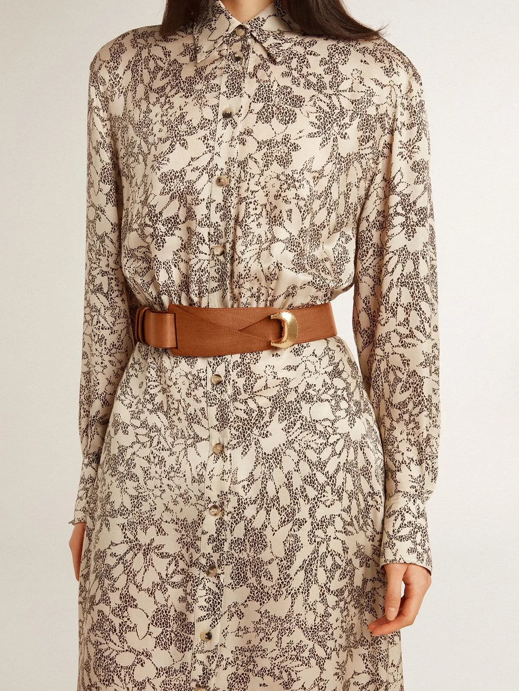 Leather Belt With Semi-Circular Gold Buckle