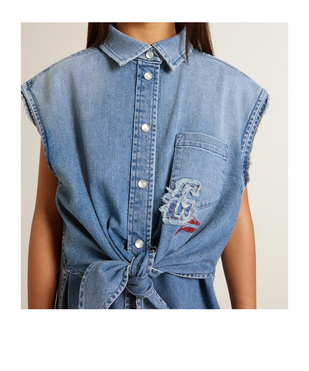 Logo Embroidered Denim Dress