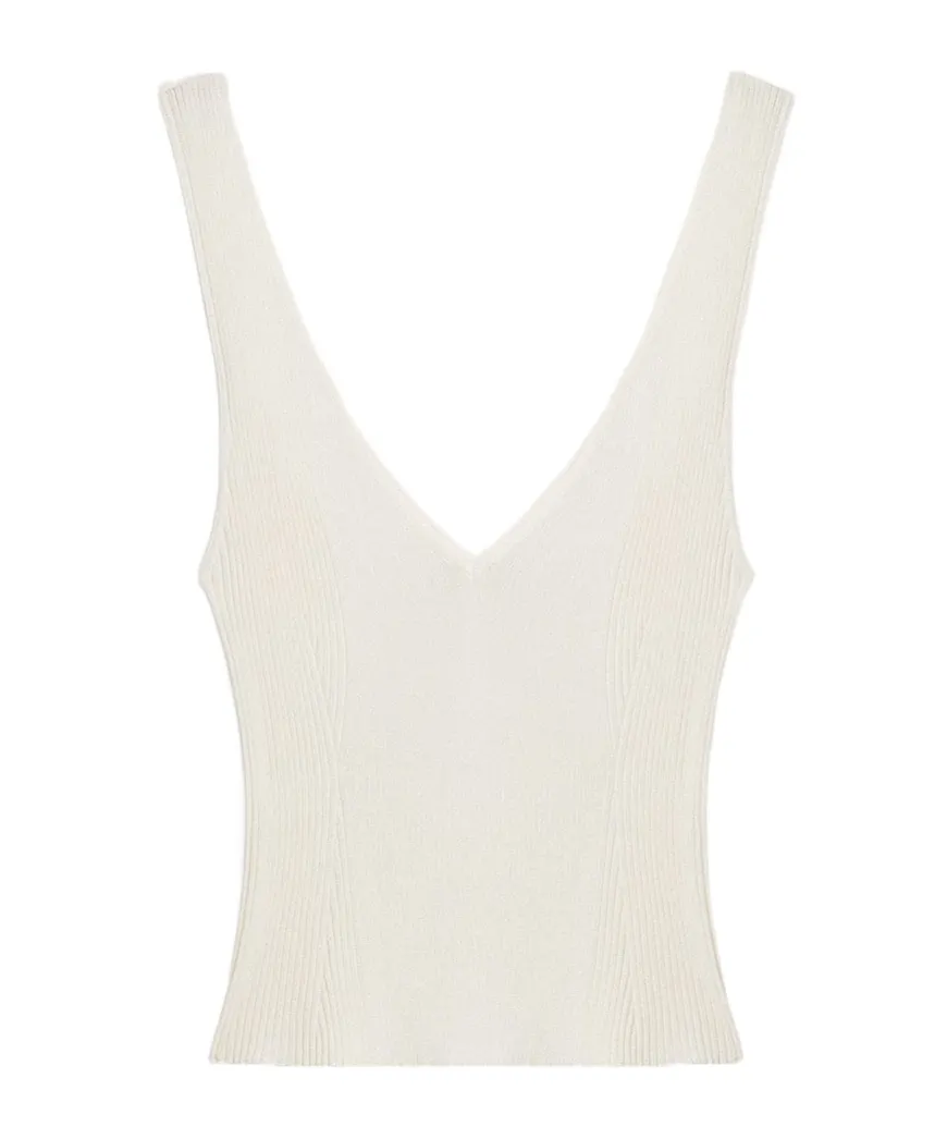 Sleeveless Top Embroidered With Worn-White Ribbing