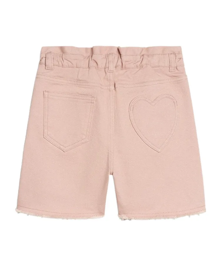 Girls' Pink Cotton Shorts With Embroidery