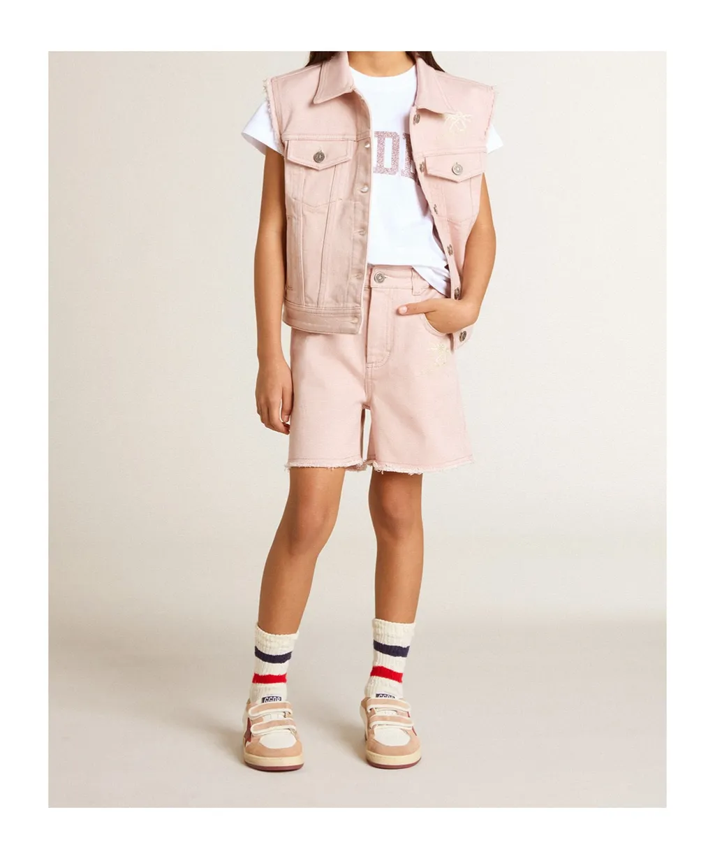 Girls' Pink Cotton Shorts With Embroidery