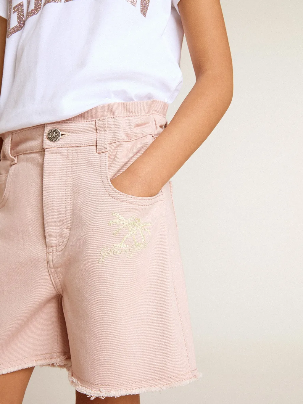 Girls' Pink Cotton Shorts With Embroidery