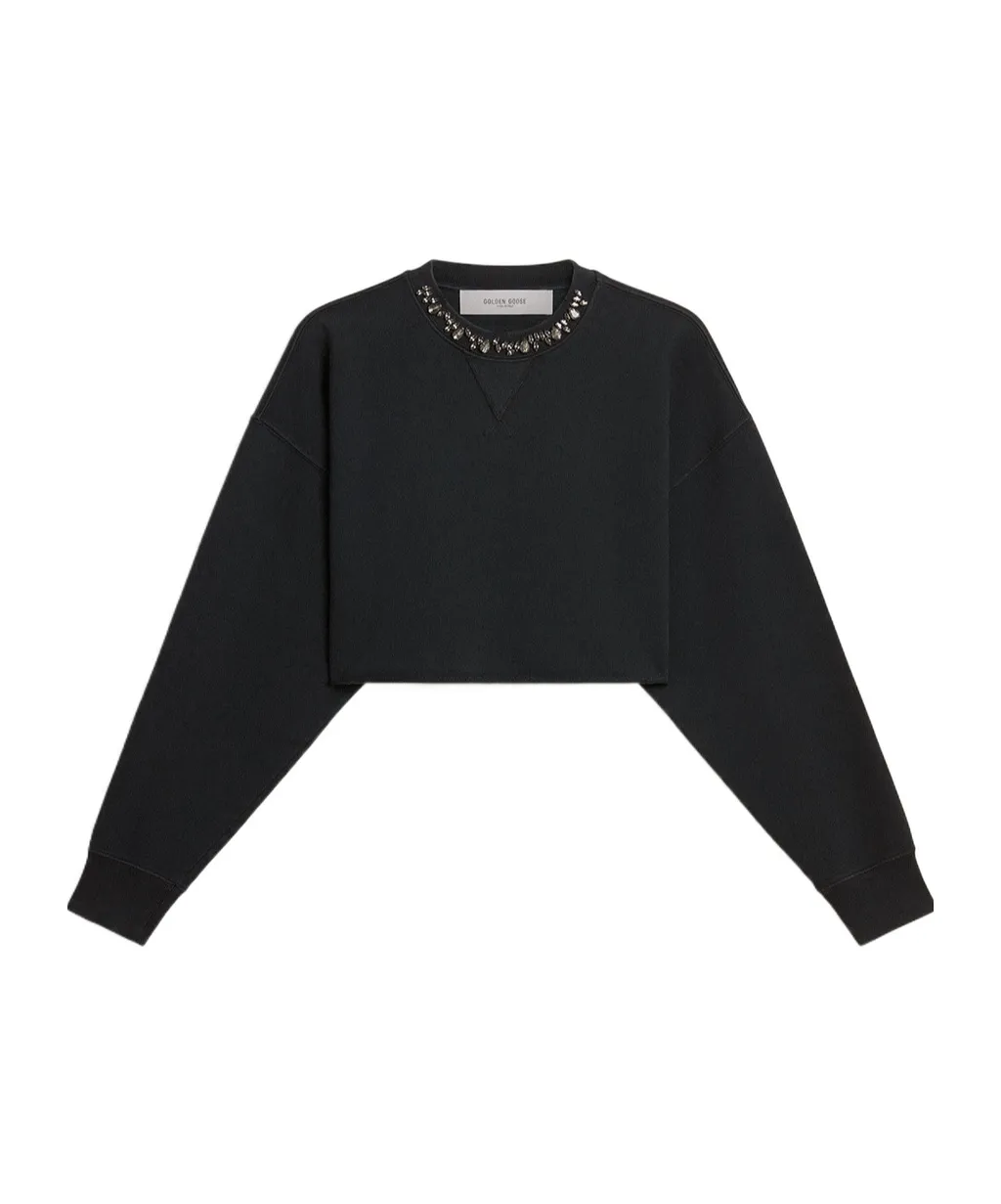 Crystal Embellished Cropped Sweatshirt
