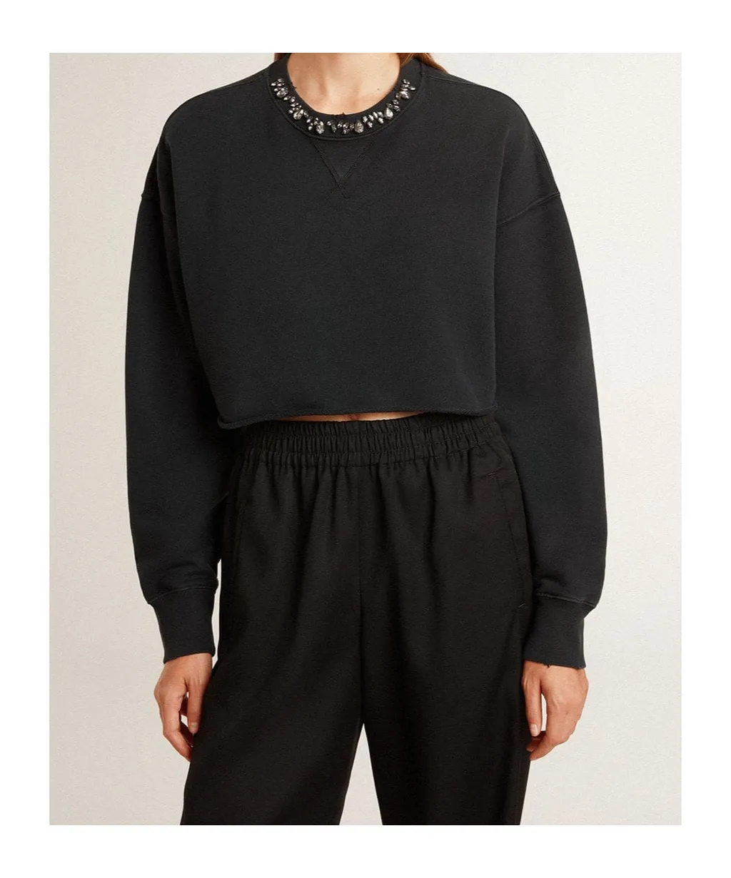 Crystal Embellished Cropped Sweatshirt