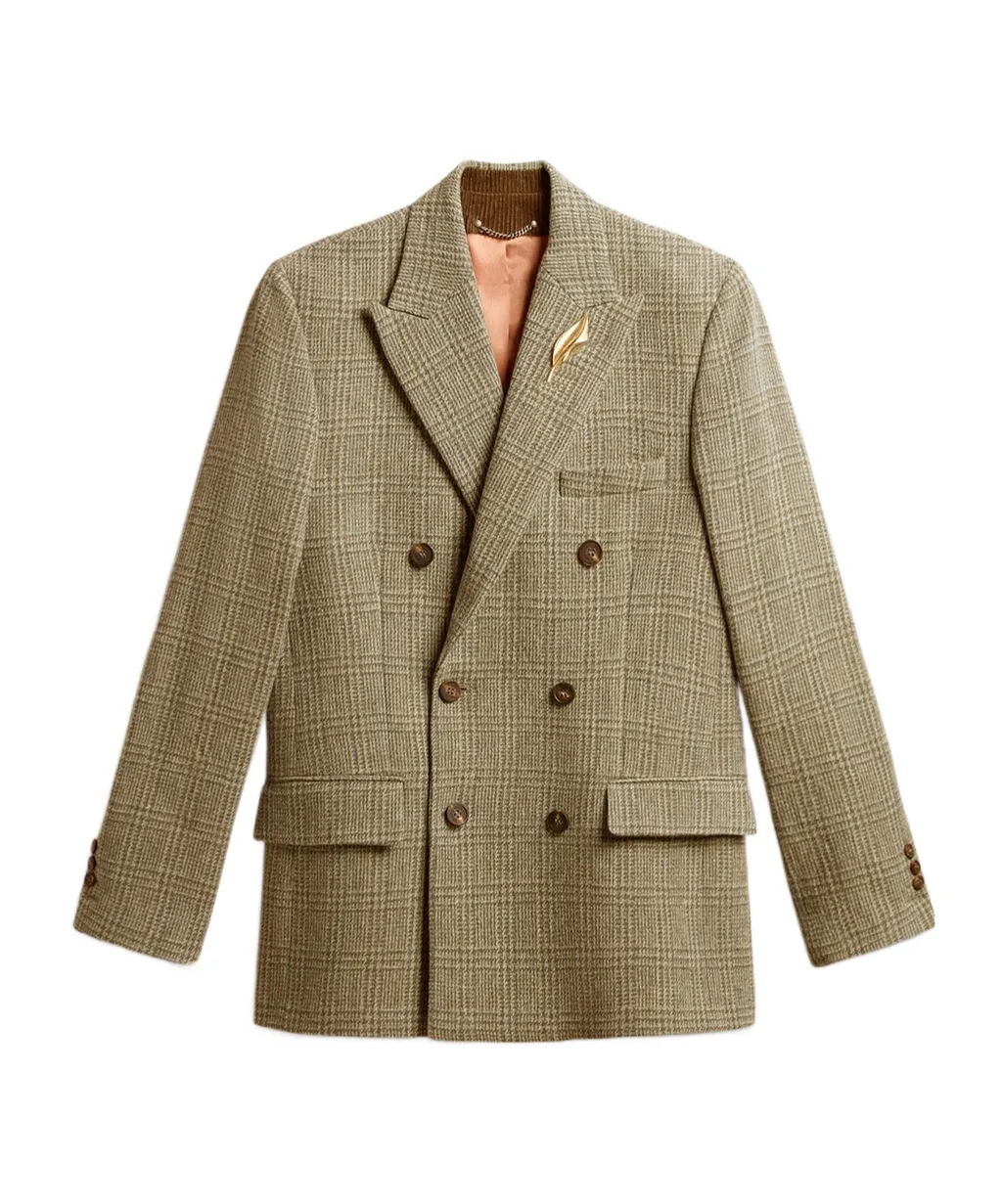 Double-Breasted Blazer In Shetland Wool