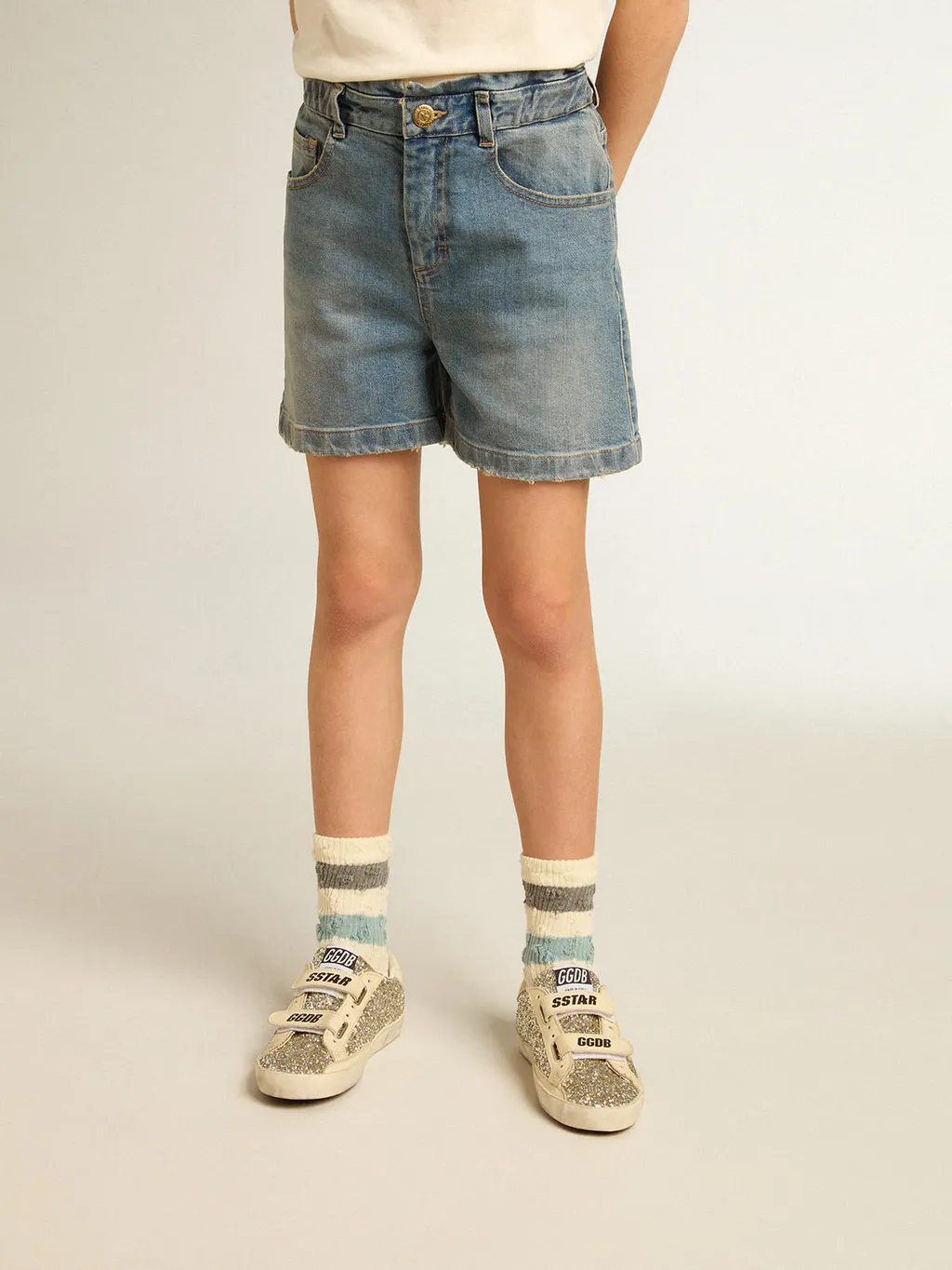 High-Waist Distressed Denim Shorts