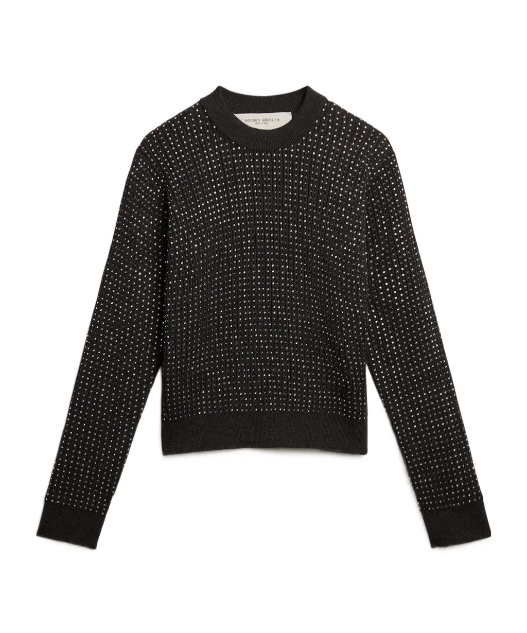 Round-Neck Sweater With All-Over Crystals