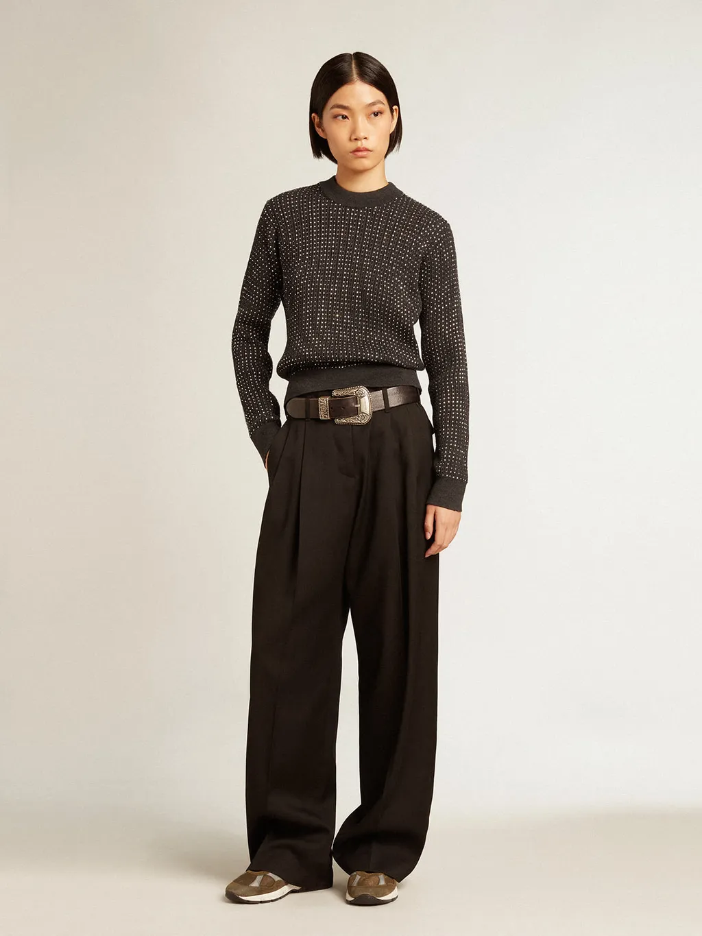 Round-Neck Sweater With All-Over Crystals