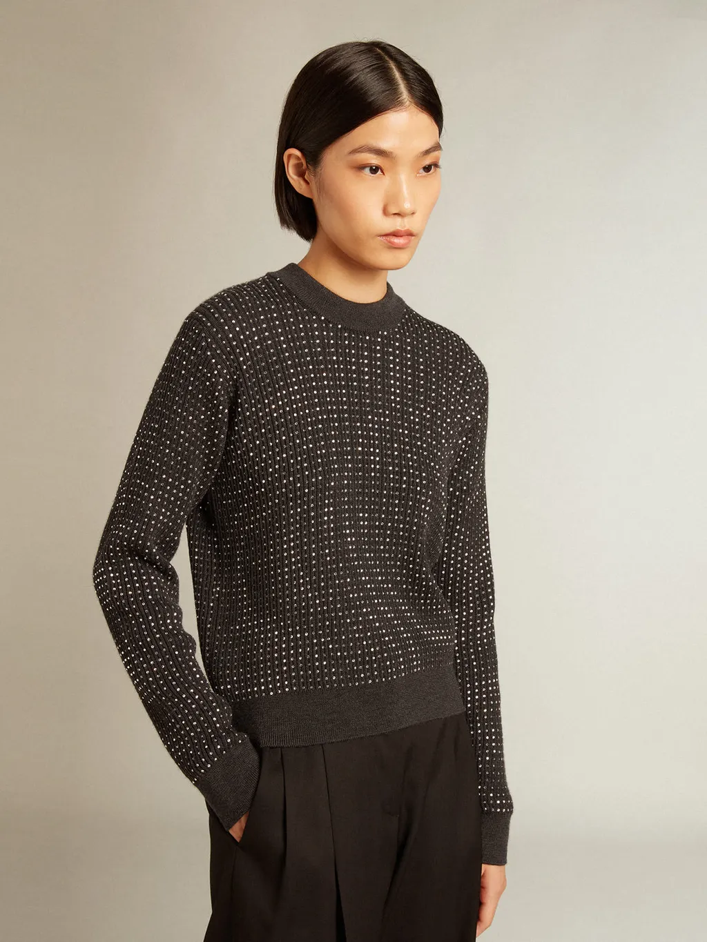 Round-Neck Sweater With All-Over Crystals