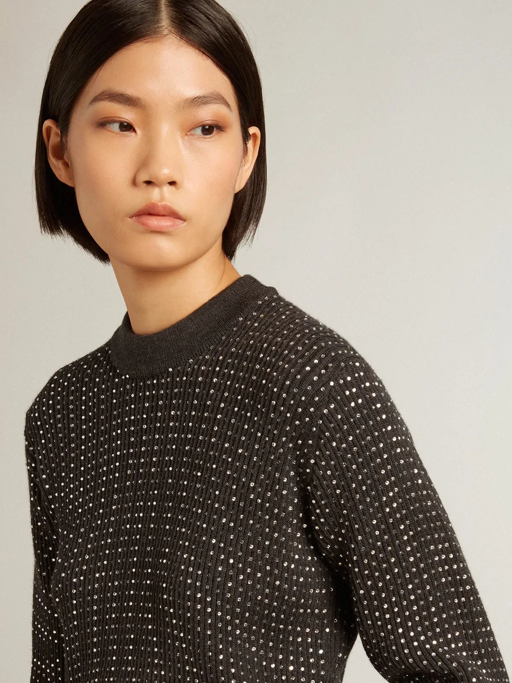 Round-Neck Sweater With All-Over Crystals
