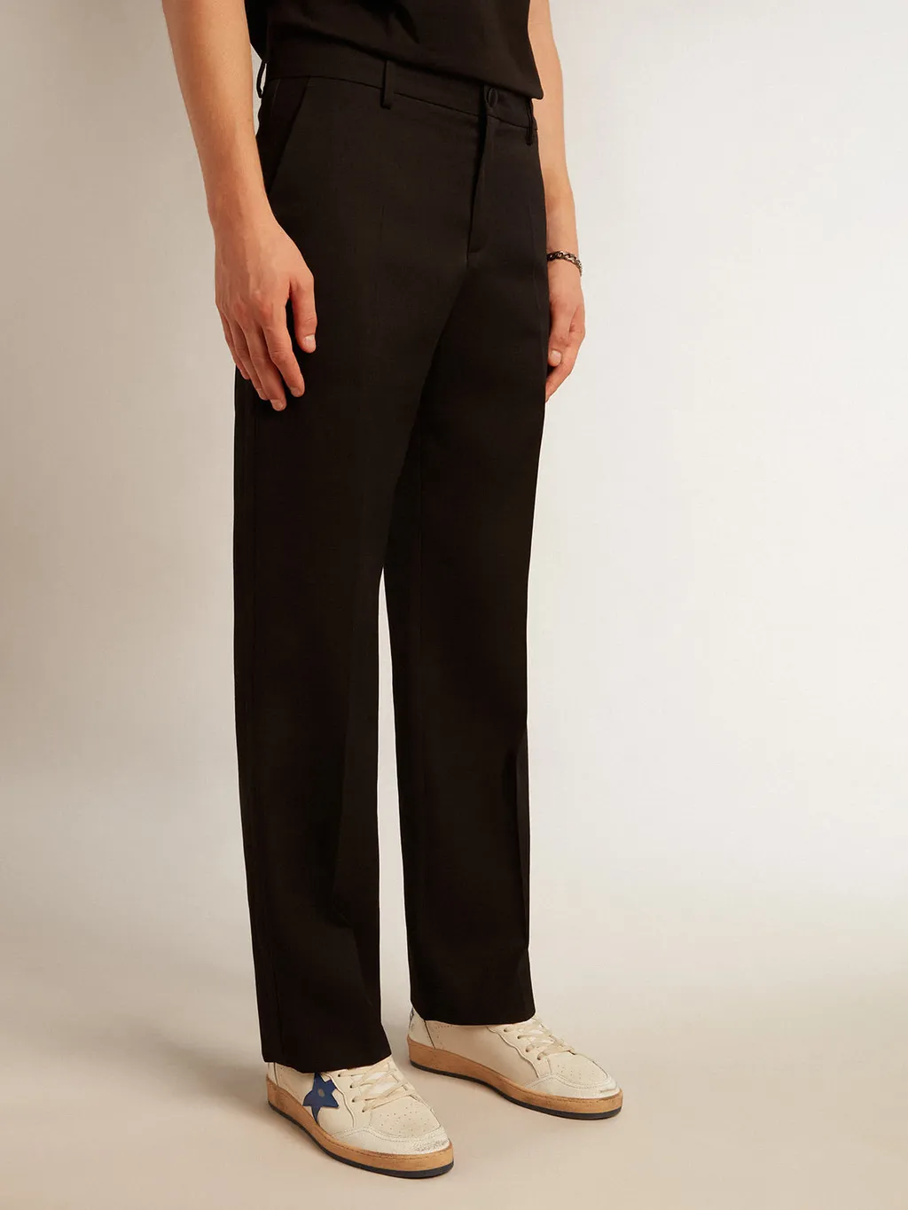 Satin Trim Straight Leg Trousers