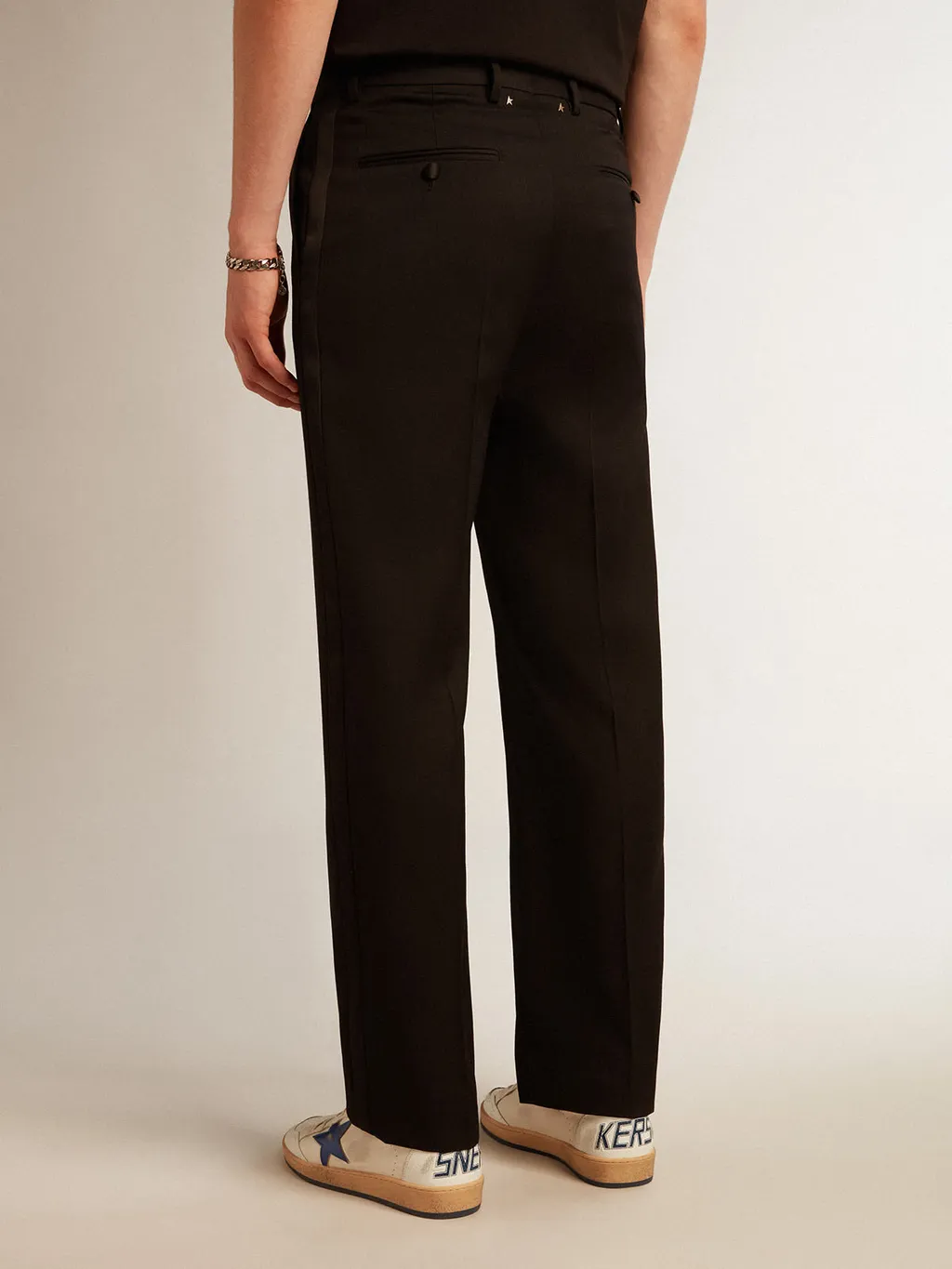 Satin Trim Straight Leg Trousers