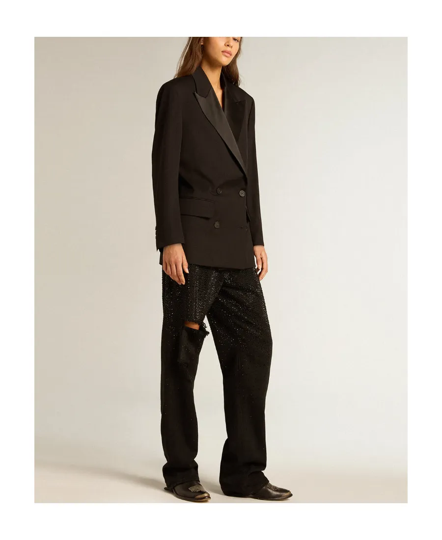 Peak-Lapels Double-Breasted Tailored Blazer