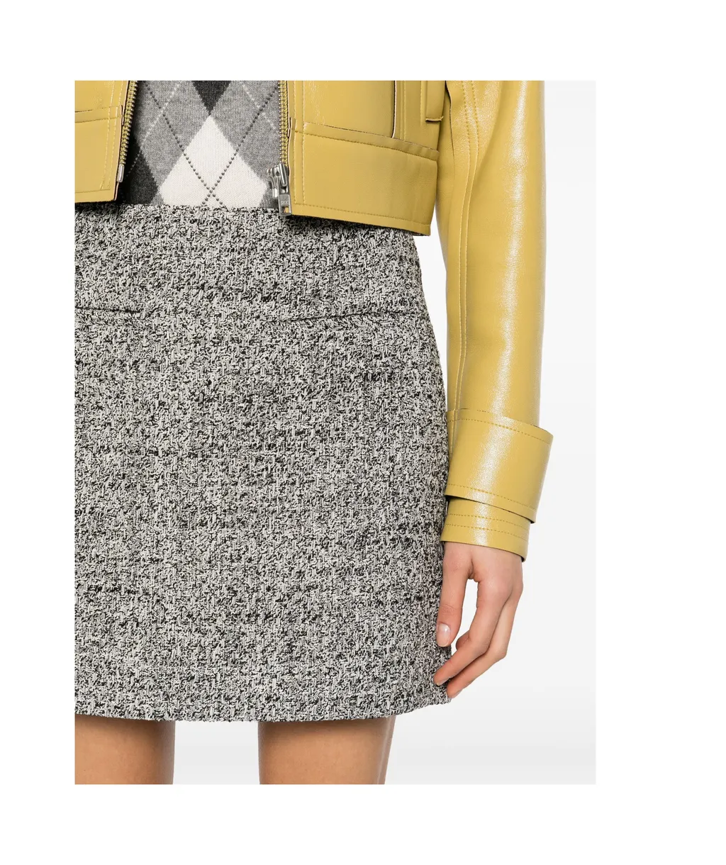 Miniskirt In Black And White Bouclé Cotton