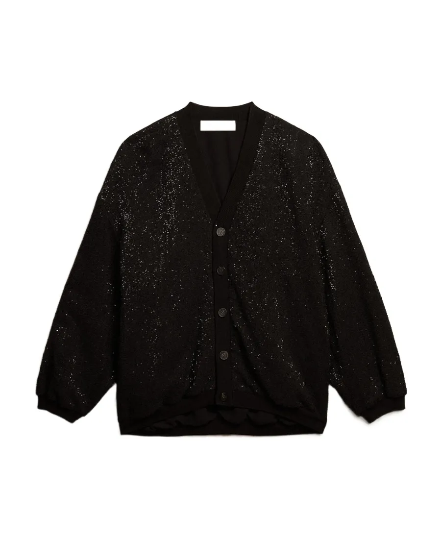 Sequin-Embellished Buttoned Cardigan