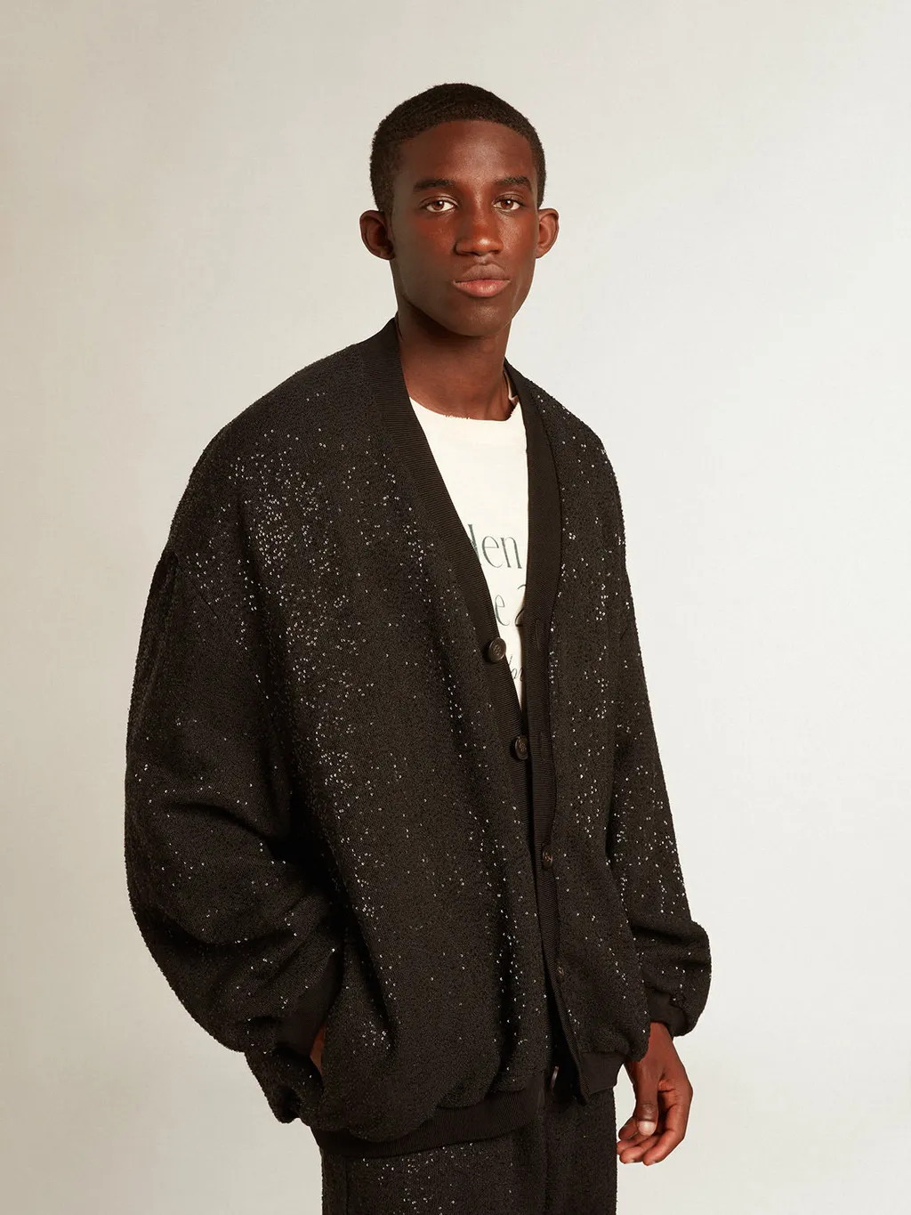 Sequin-Embellished Buttoned Cardigan