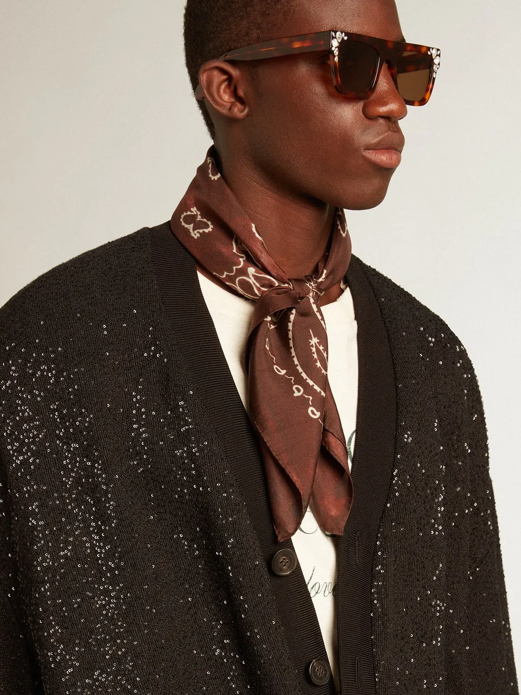 Sequin-Embellished Buttoned Cardigan