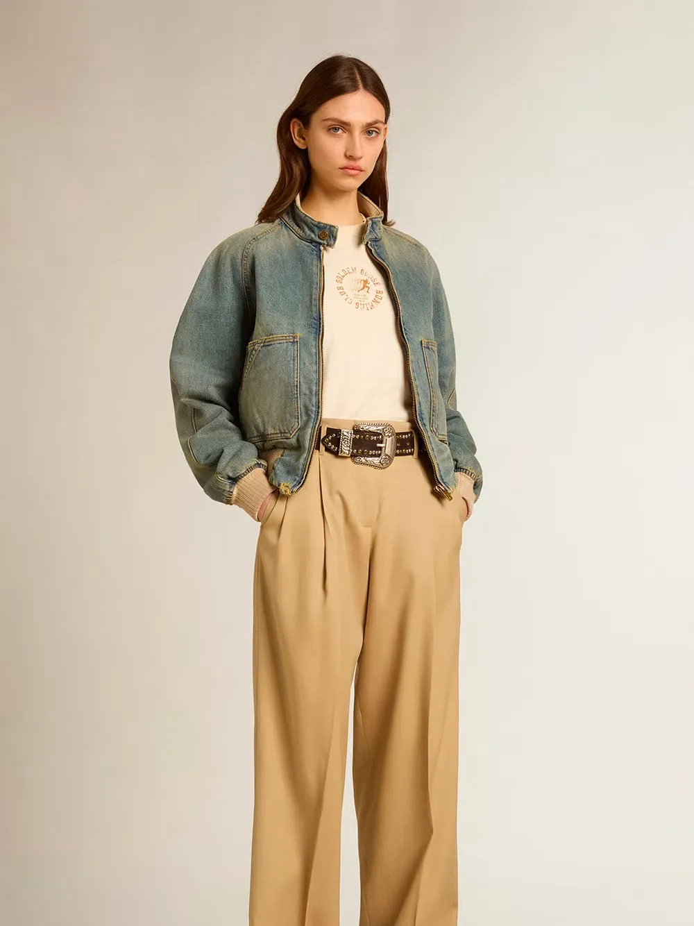 Denim Zipped Bomber Jacket