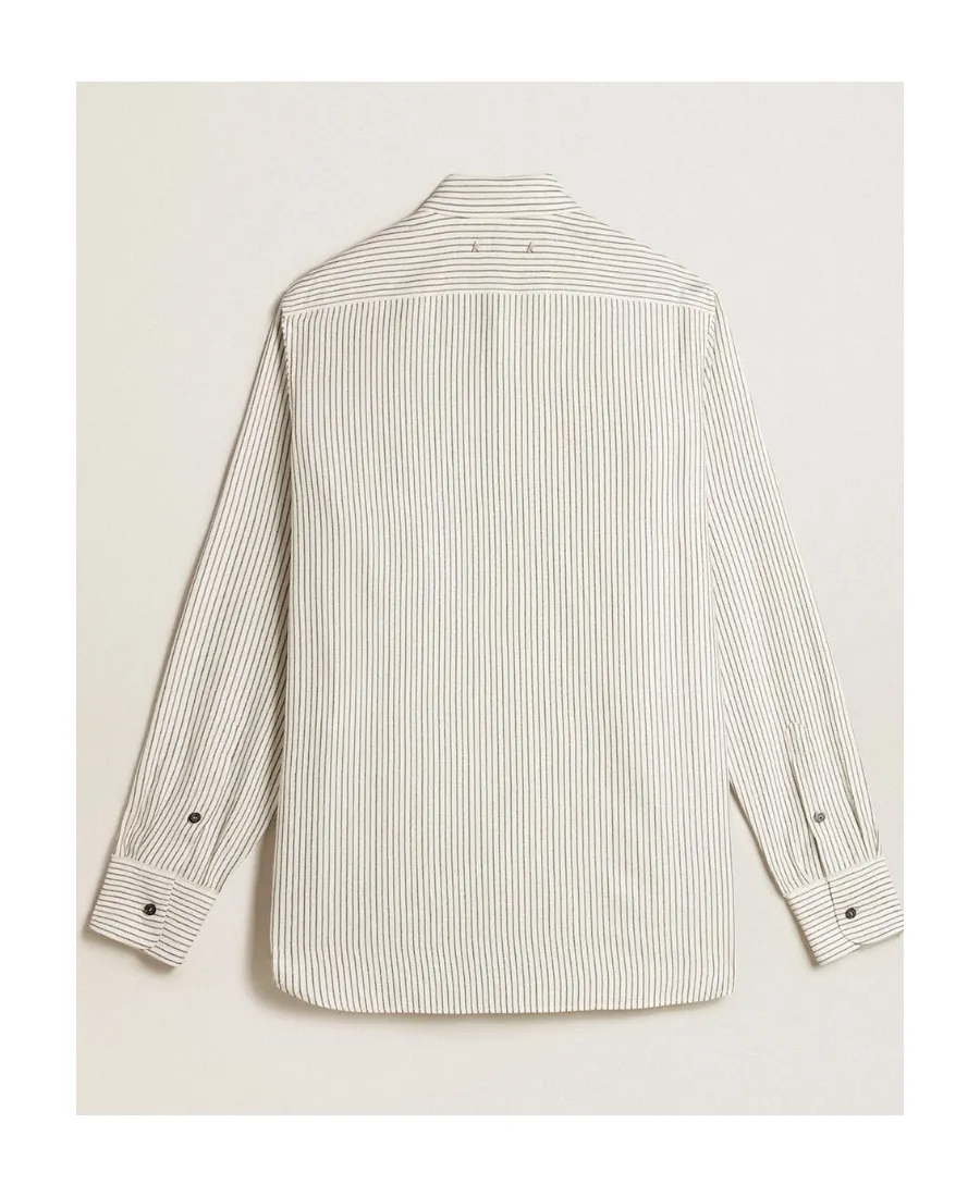 White Viscose Shirt With Narrow Black Stripes