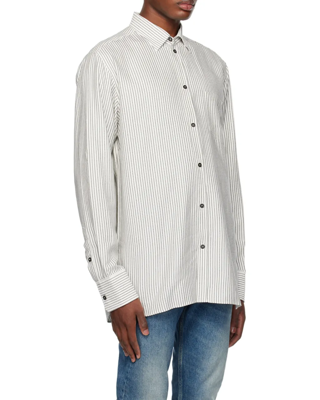 White Viscose Shirt With Narrow Black Stripes
