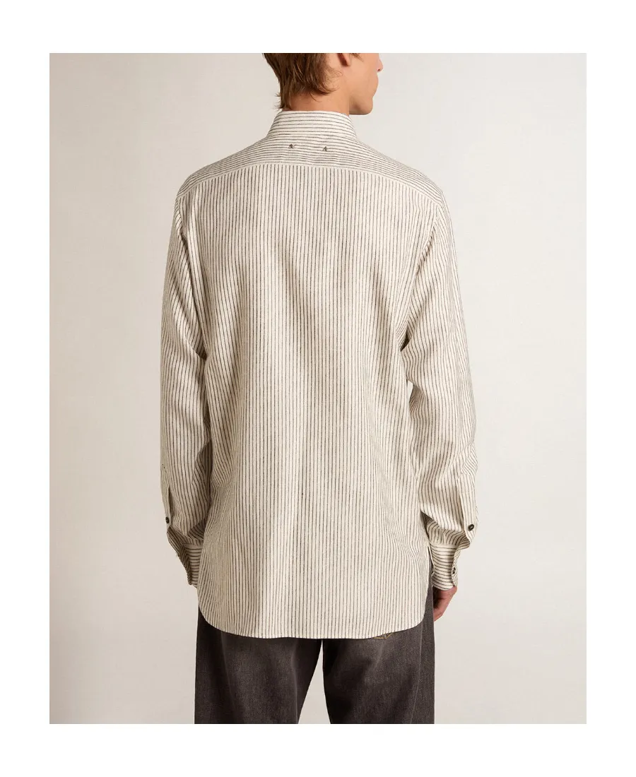 White Viscose Shirt With Narrow Black Stripes