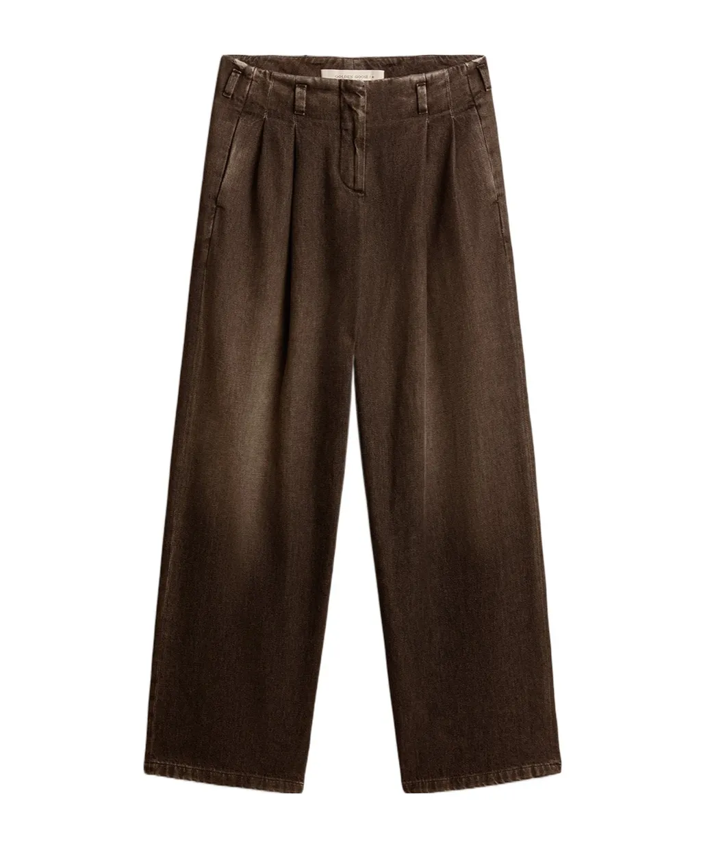 High-Waist Pleated Wide-Leg Jeans