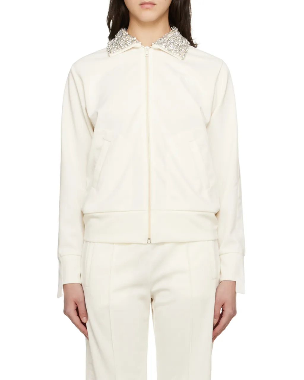 Collar Sequins Embellished Track Jacket