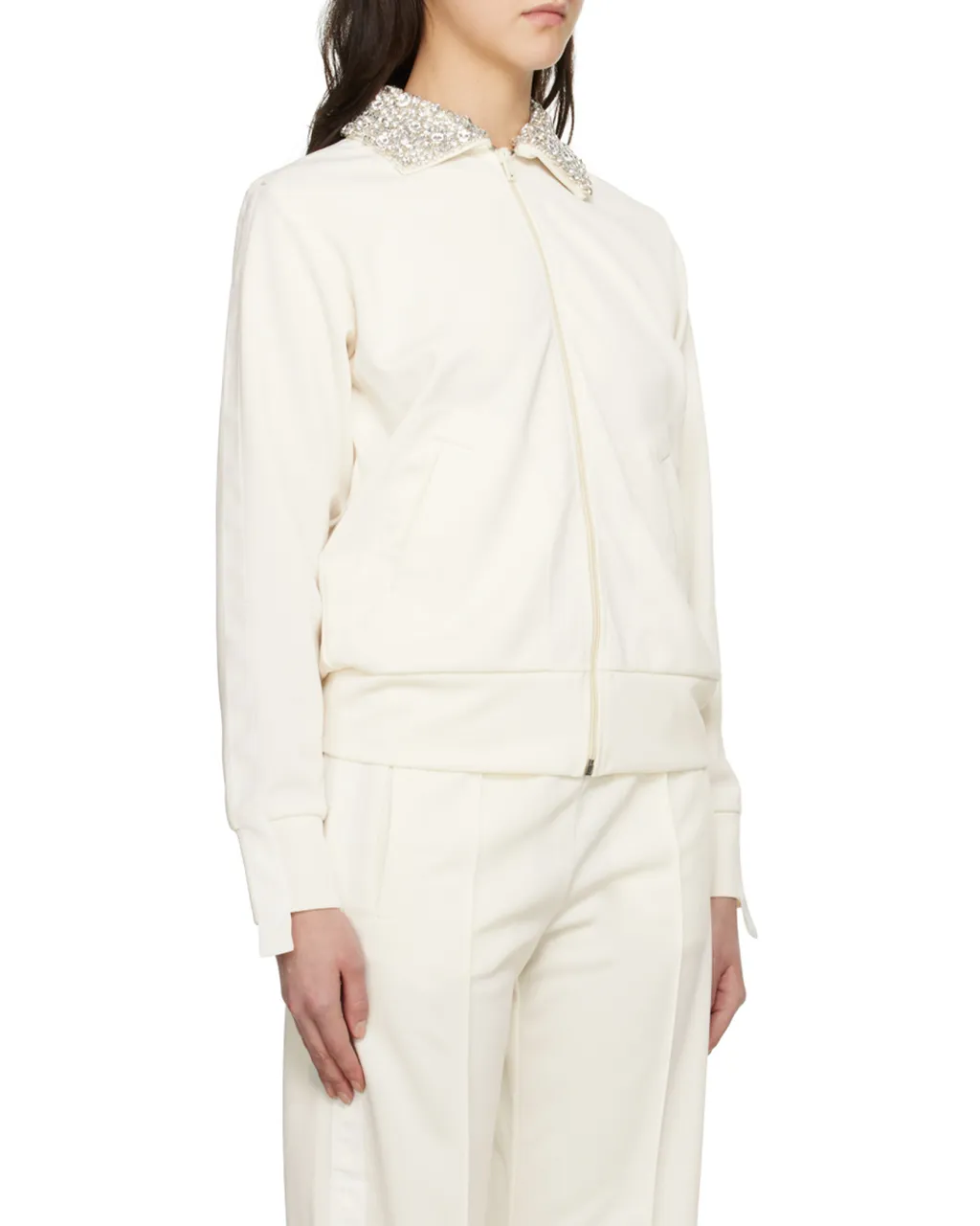 Collar Sequins Embellished Track Jacket