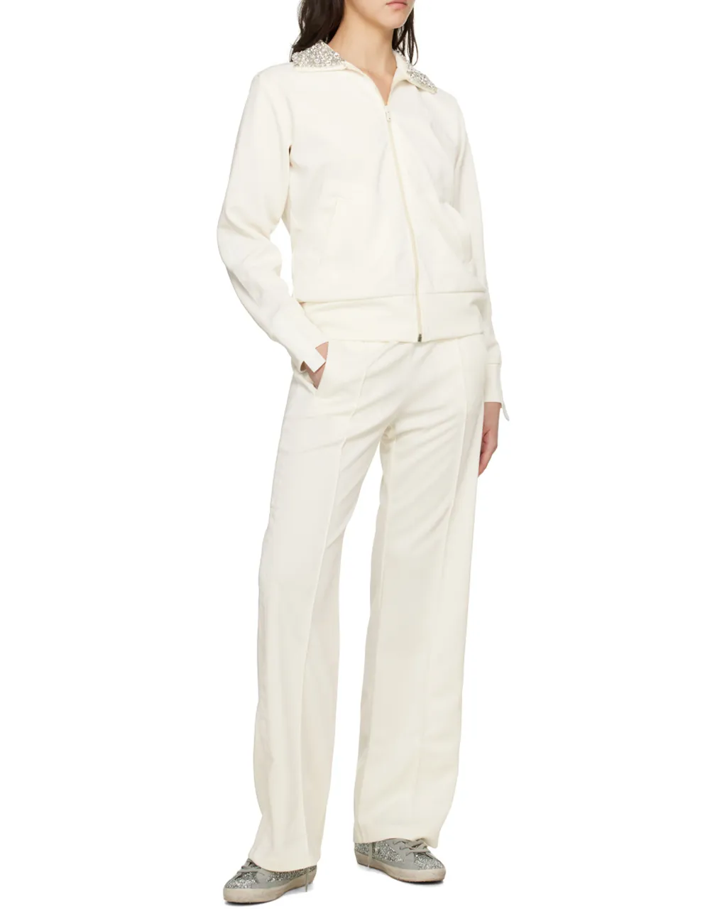 Collar Sequins Embellished Track Jacket