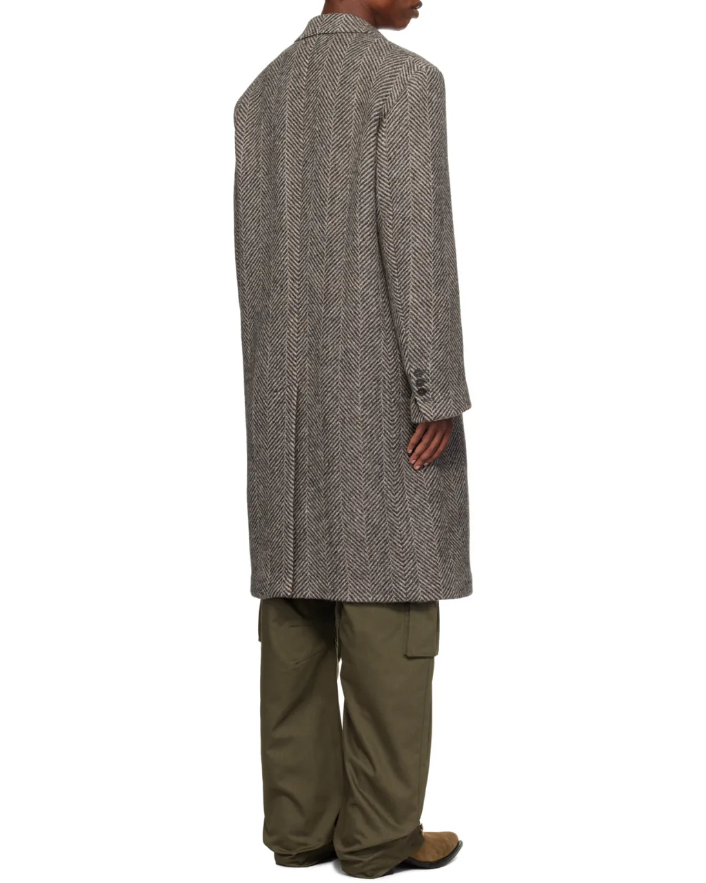 Logo Patch Herringbone Patterned Coat
