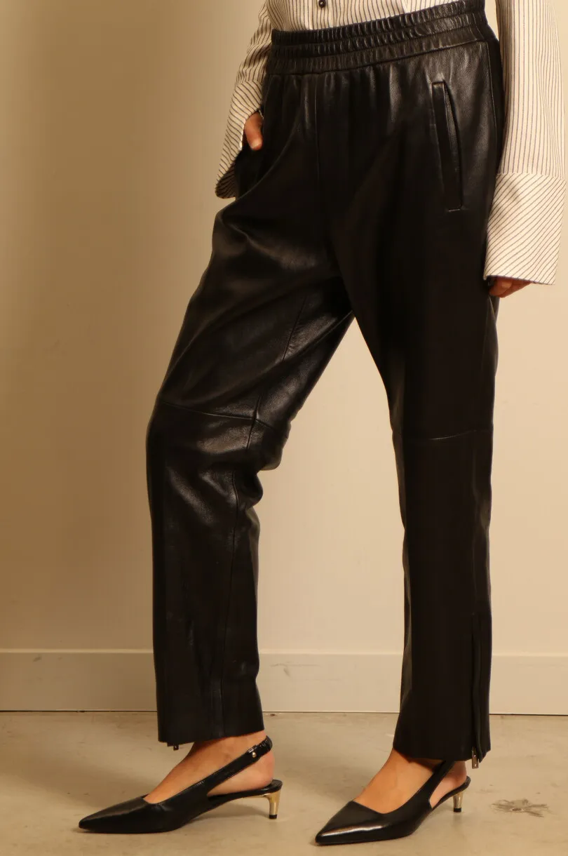 Leather Straight-Leg Cropped Trousers