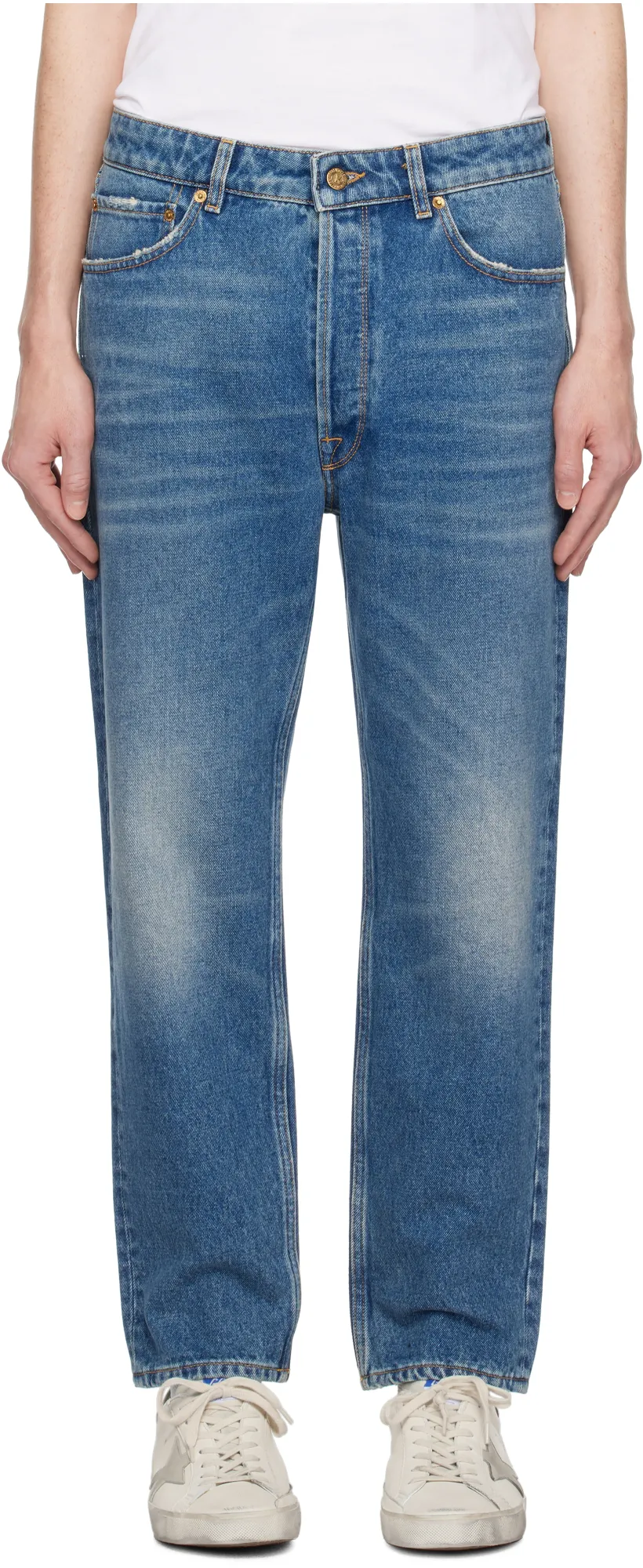 Washed Effect Straight Leg Jeans