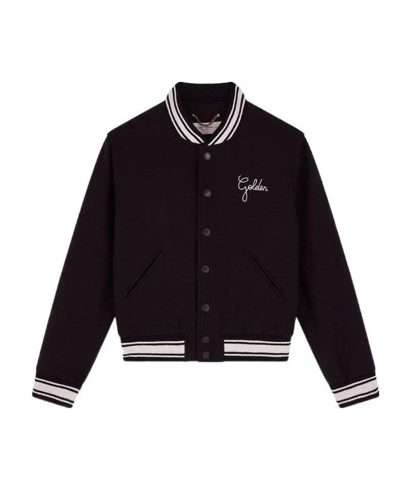 Logo Embroidered Striped Baseball Jacket