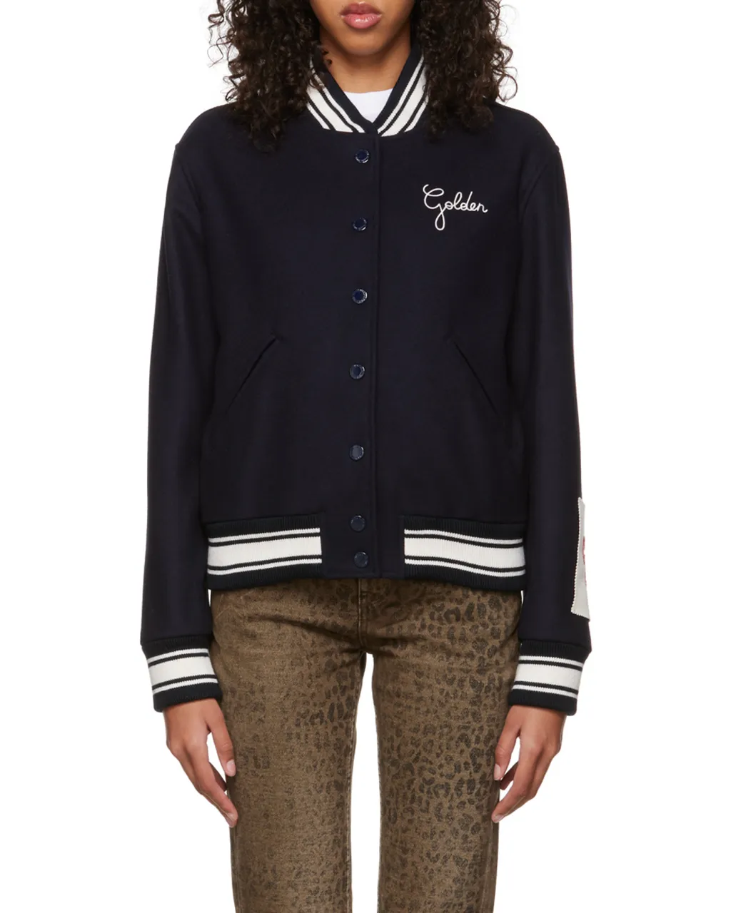 Logo Embroidered Striped Baseball Jacket