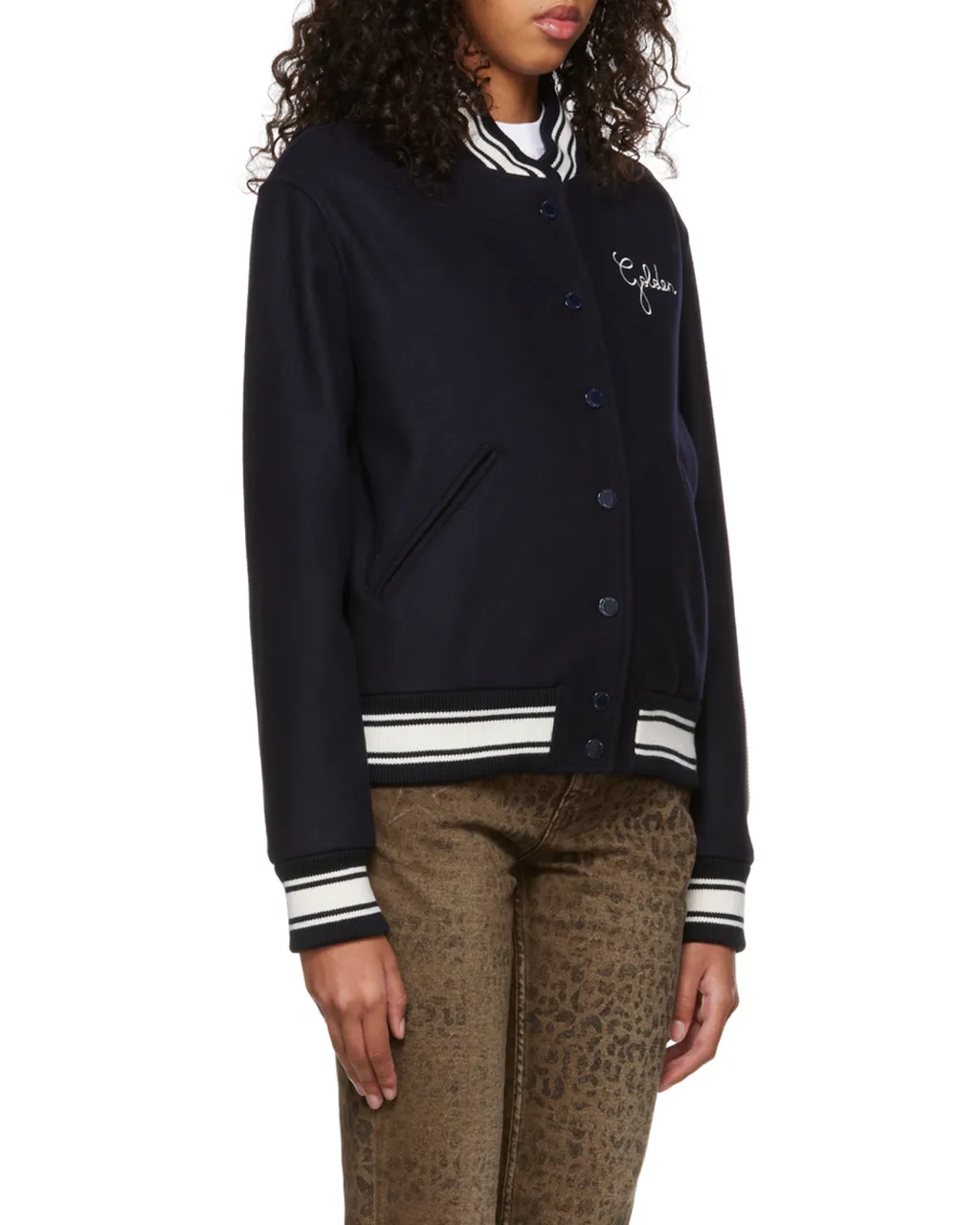 Logo Embroidered Striped Baseball Jacket