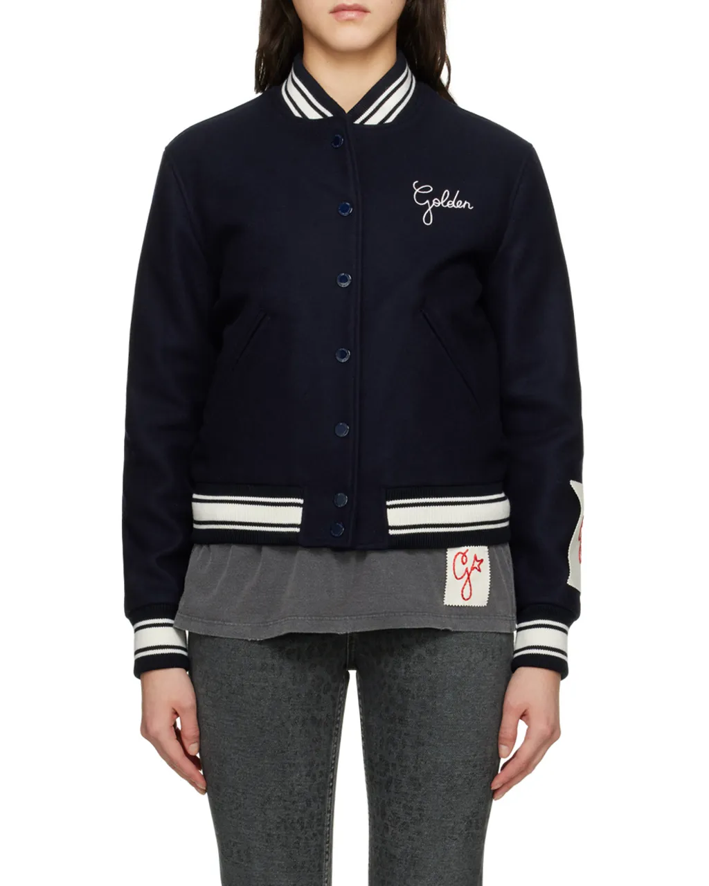 Logo Embroidered Striped Baseball Jacket