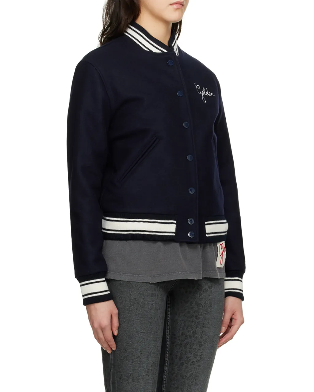 Logo Embroidered Striped Baseball Jacket